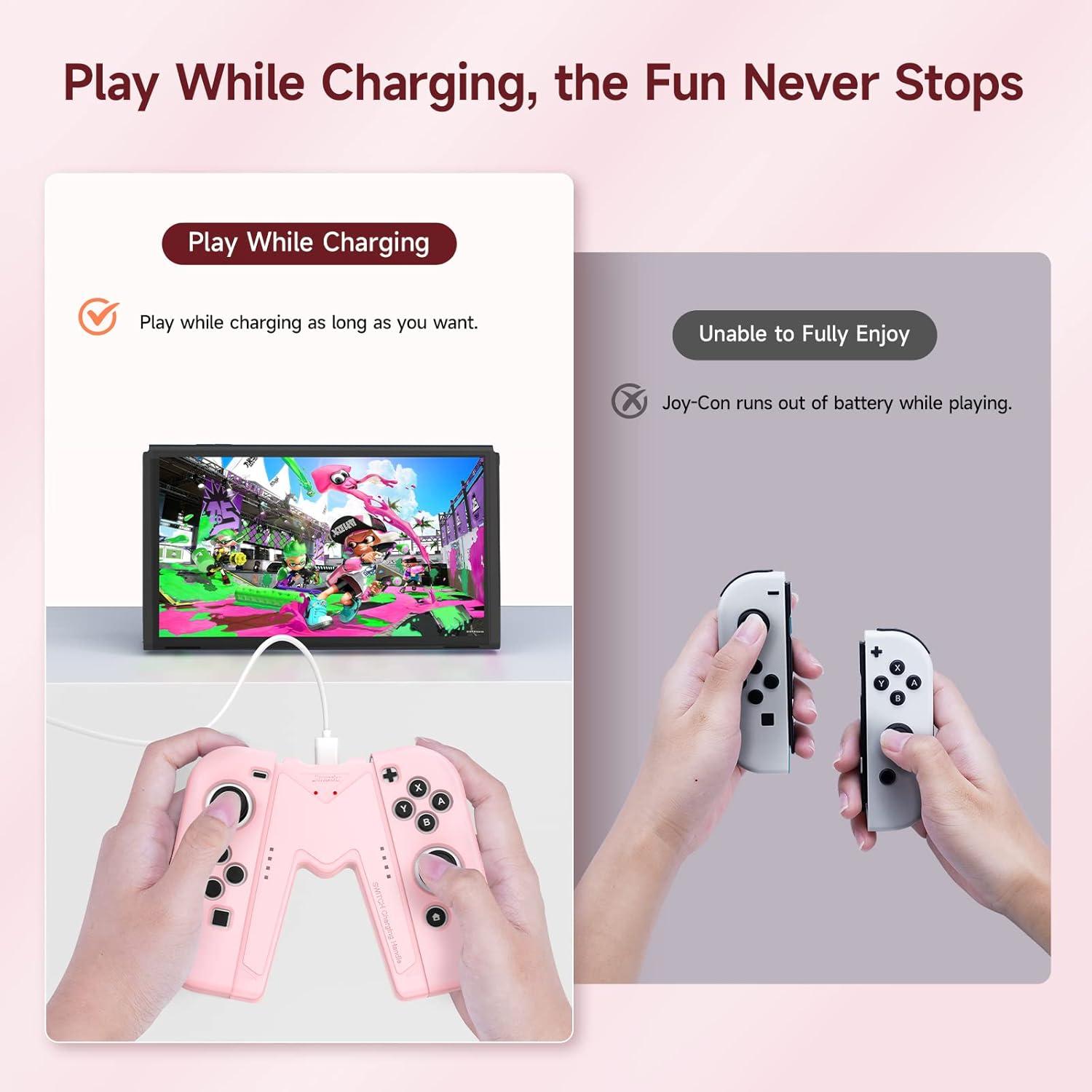 Grip de Carga JINGDU para Joy-Con Nintendo Switch Rosa