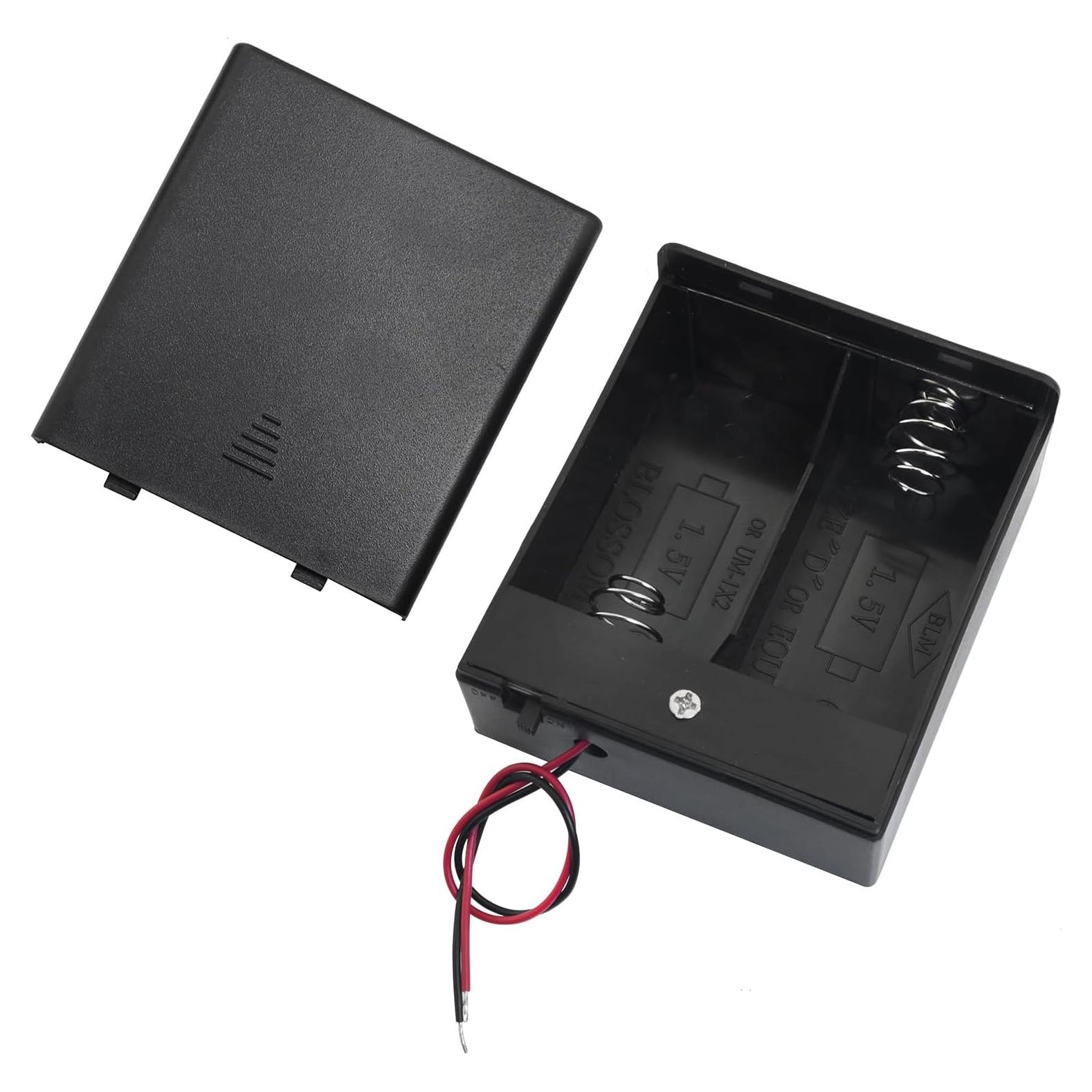 Soporte de Batería D LUORNG para 2 Celdas 1.5V con Interruptor