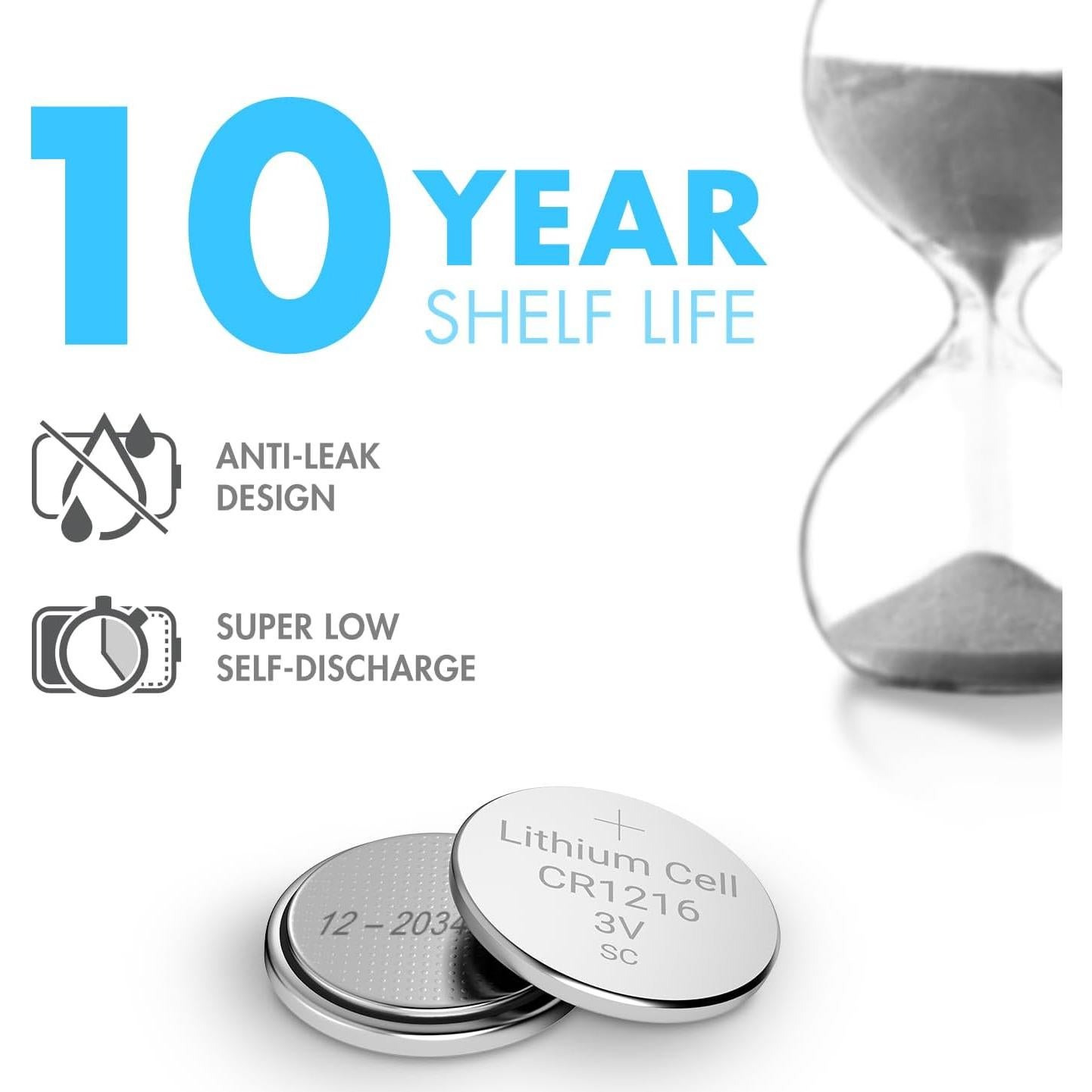 Batería de botón Tenergy CR1216 3V - 5 unidades para relojes