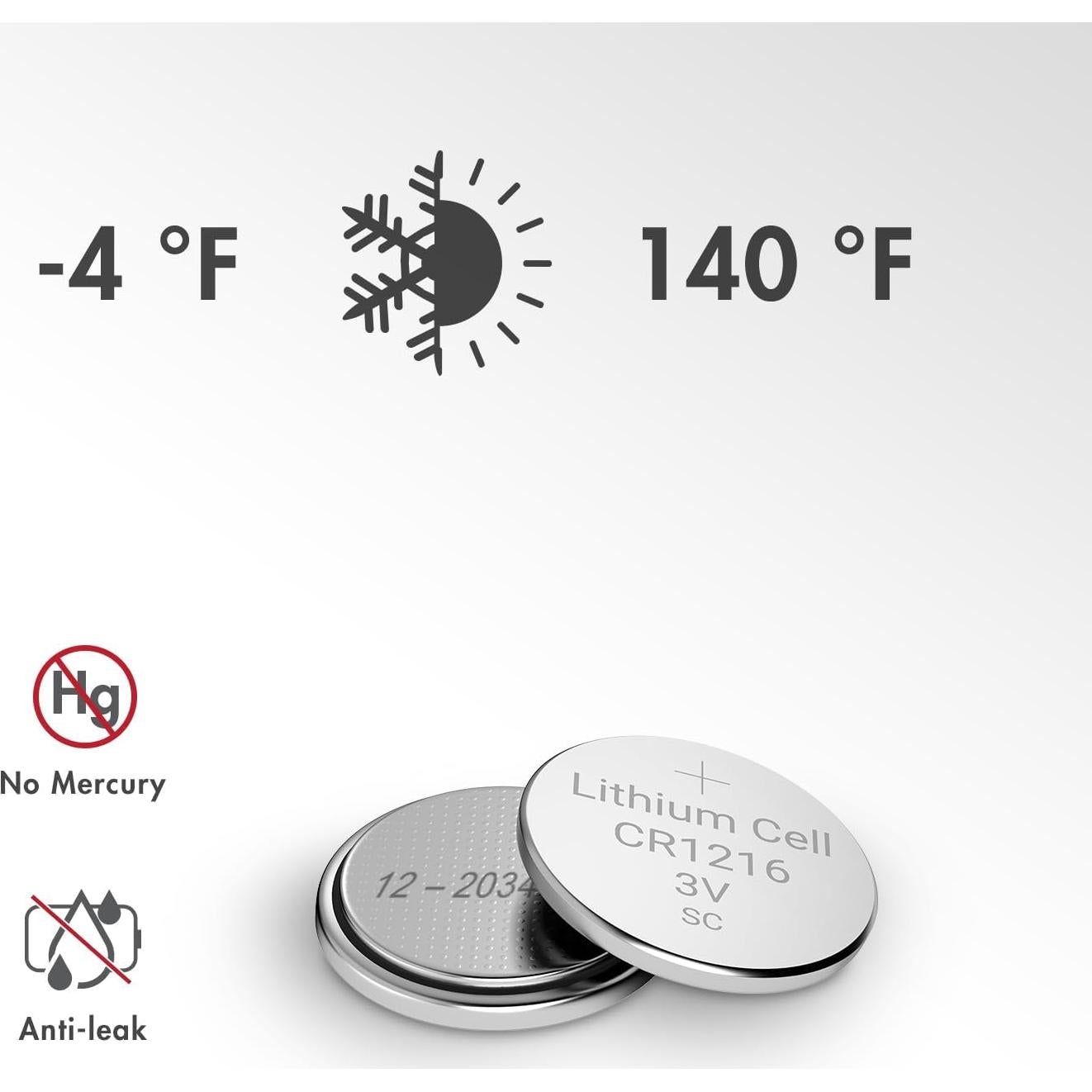 Batería de botón Tenergy CR1216 3V - 5 unidades para relojes