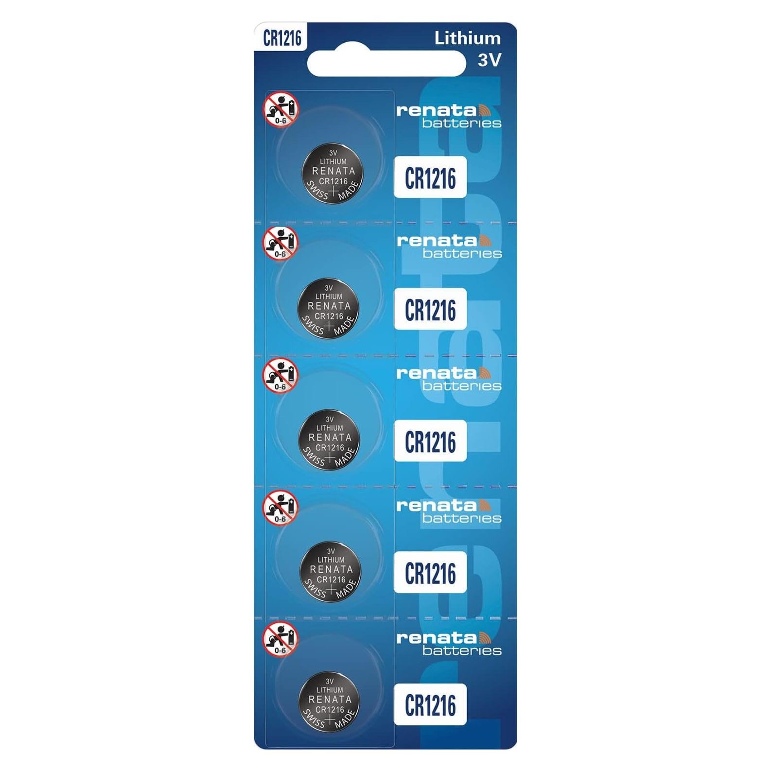 Baterías de Litio Renata CR1216 - 5 Unidades 3V 30mAh