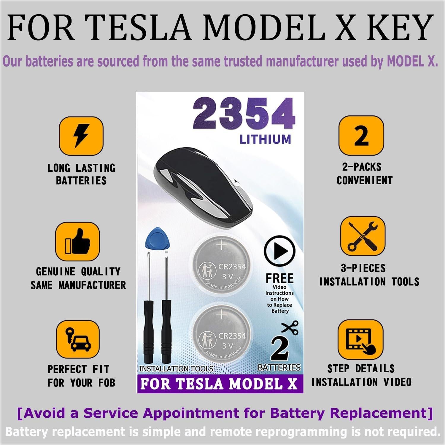 Baterías de Reemplazo CR2354 para Llave Tesla Model X - Paquete de 2