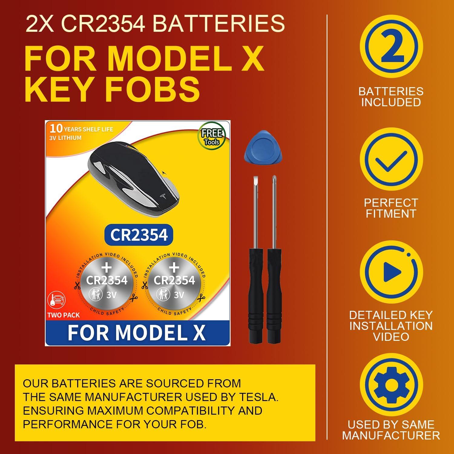 Baterías CR2354 para Llave Tesla Model X y X Plaid - Paquete de 2