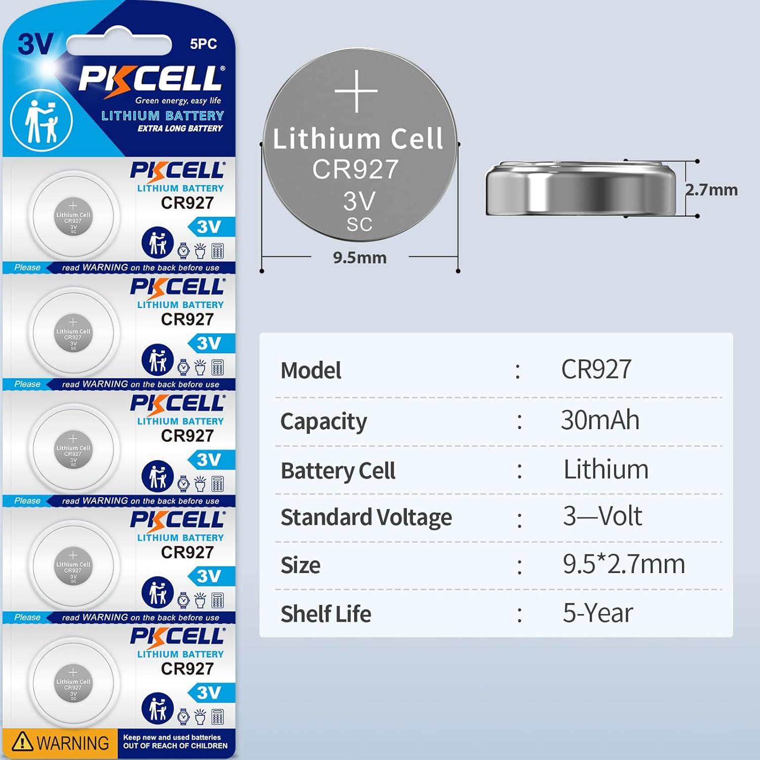 Baterías de Litio CR927 3V PKCELL - Paquete de 10 Unidades