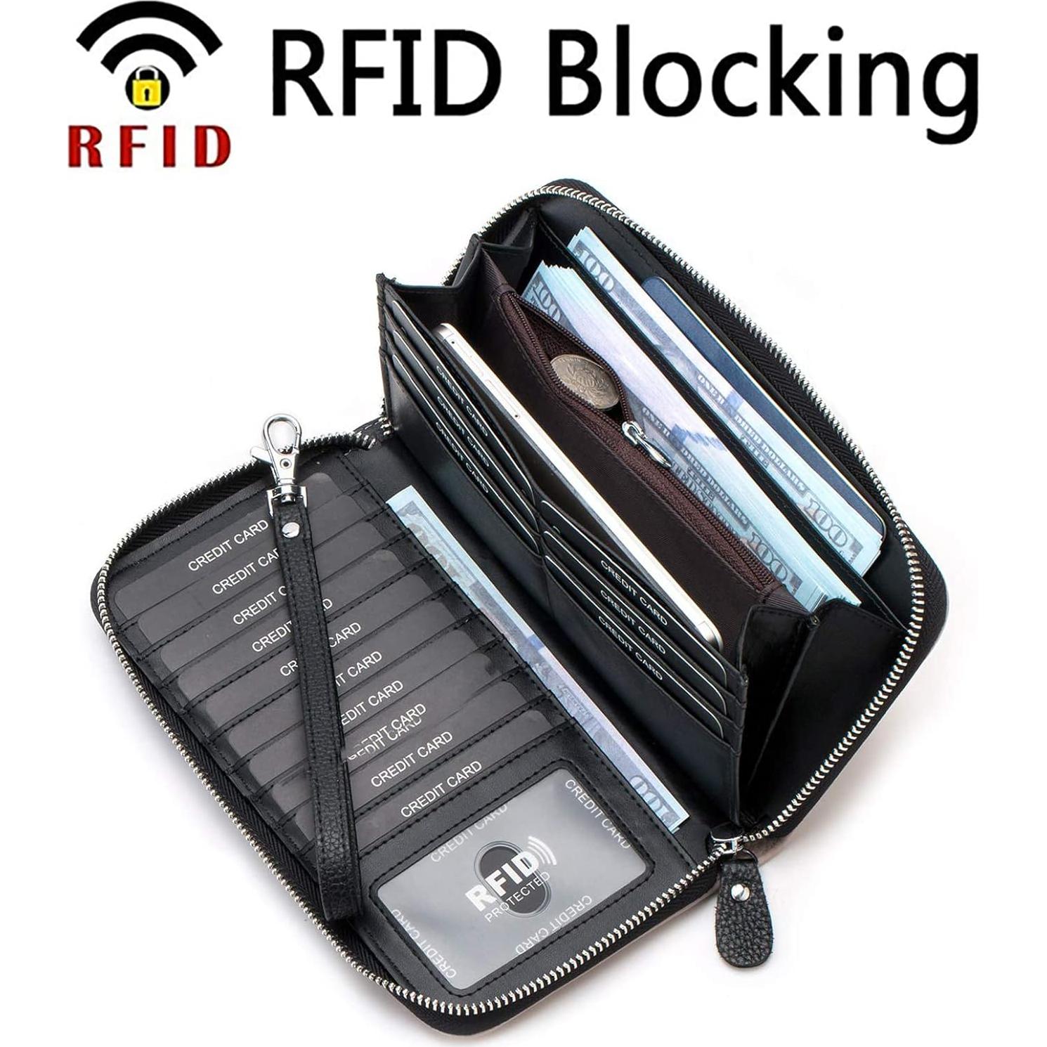 Cartera de Cuero Genuino Moflycom con Bloqueo RFID 21.6x10.9cm