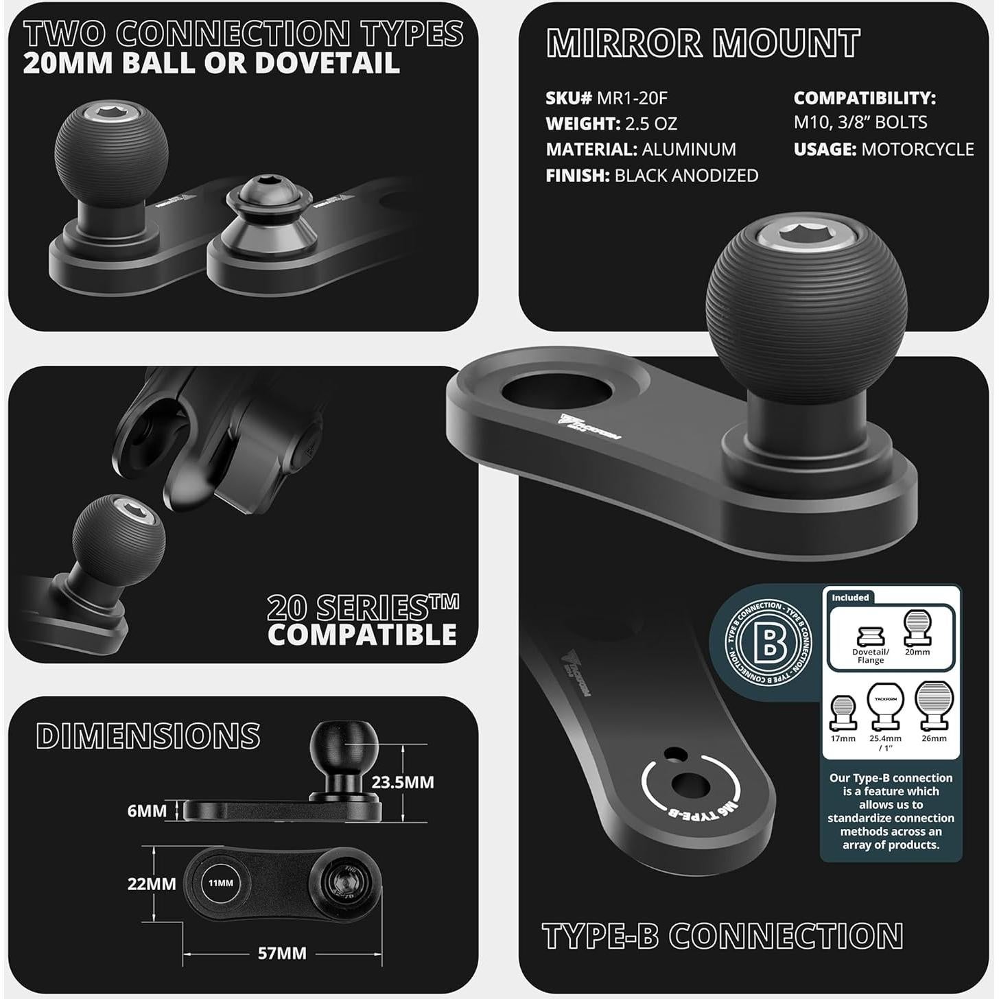 Soporte para teléfono de motocicleta Tackform MM00-ADV - Aluminio, carga inalámbrica, amortiguación de vibraciones