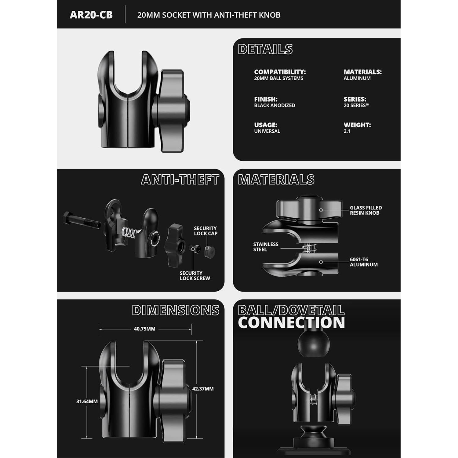 Soporte para teléfono de motocicleta Tackform MM00-ADV - Aluminio, carga inalámbrica, amortiguación de vibraciones