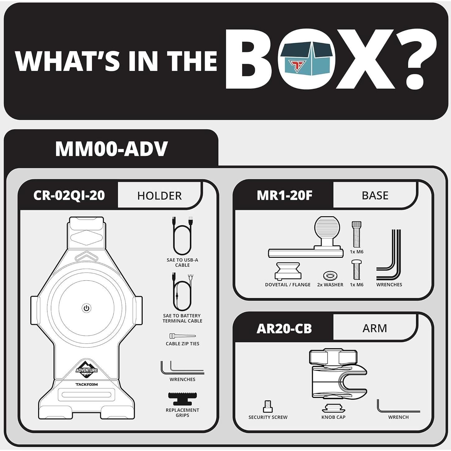 Soporte para teléfono de motocicleta Tackform MM00-ADV - Aluminio, carga inalámbrica, amortiguación de vibraciones