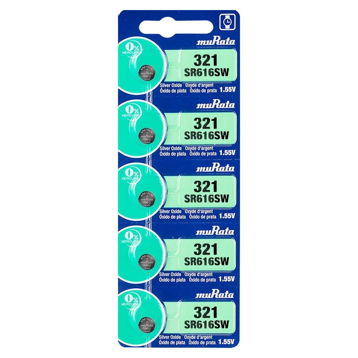 Batería de Reloj Murata 321 SR616SW 1.55V Óxido de Plata - 5 Unidades