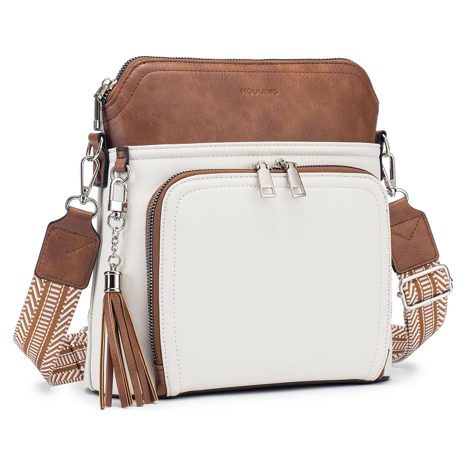 Bolso Cruzado Mujer ROU5225 Marrón Beige Cuero Suave