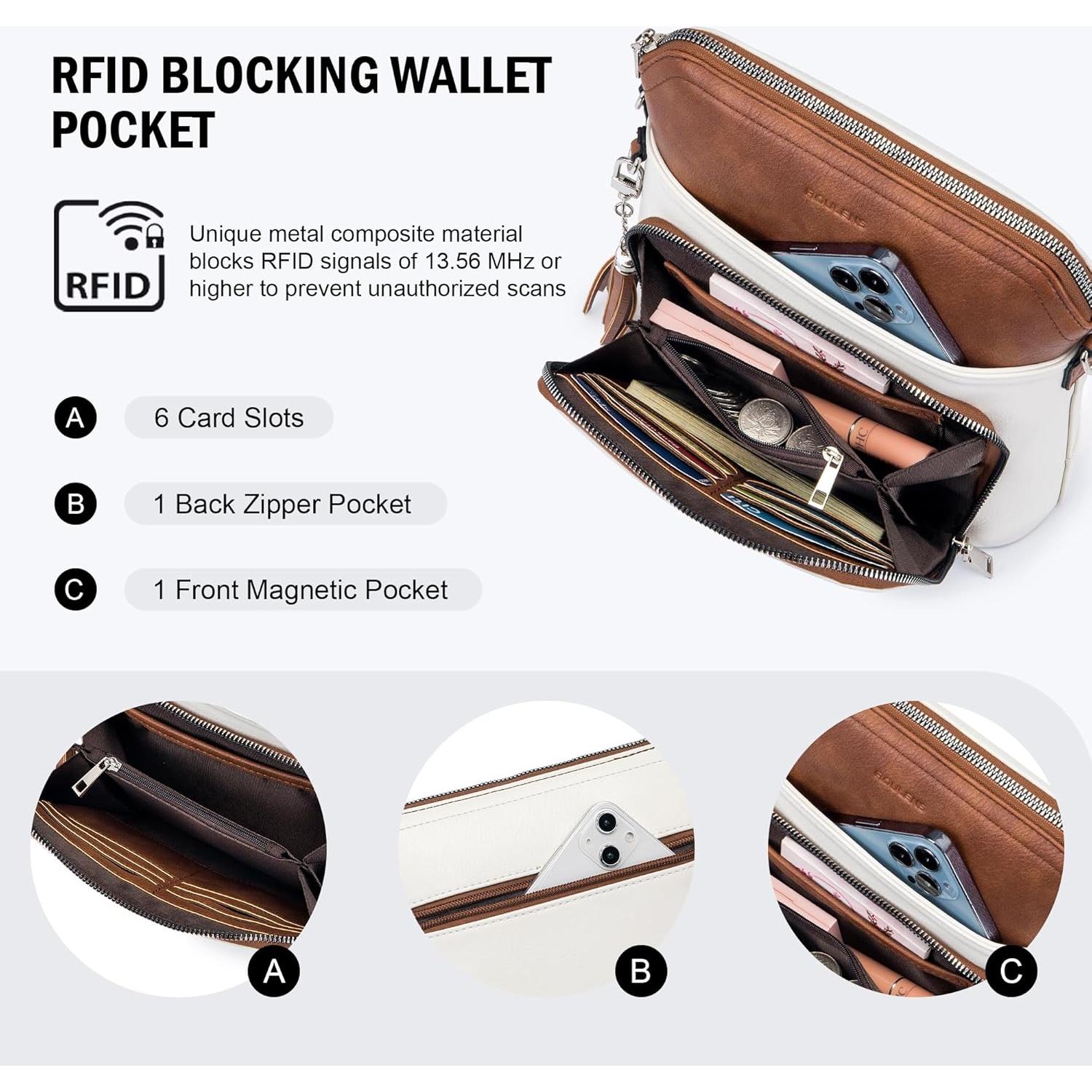 Bolso Cruzado Mujer ROU5225 Marrón Beige Cuero Suave