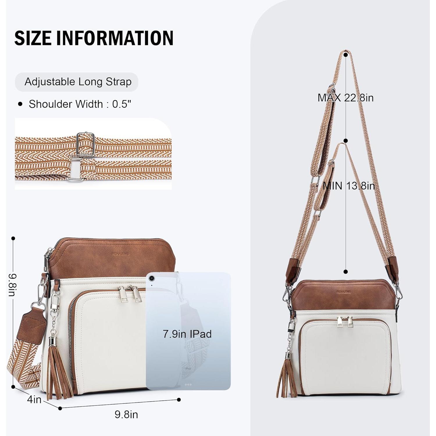 Bolso Cruzado Mujer ROU5225 Marrón Beige Cuero Suave