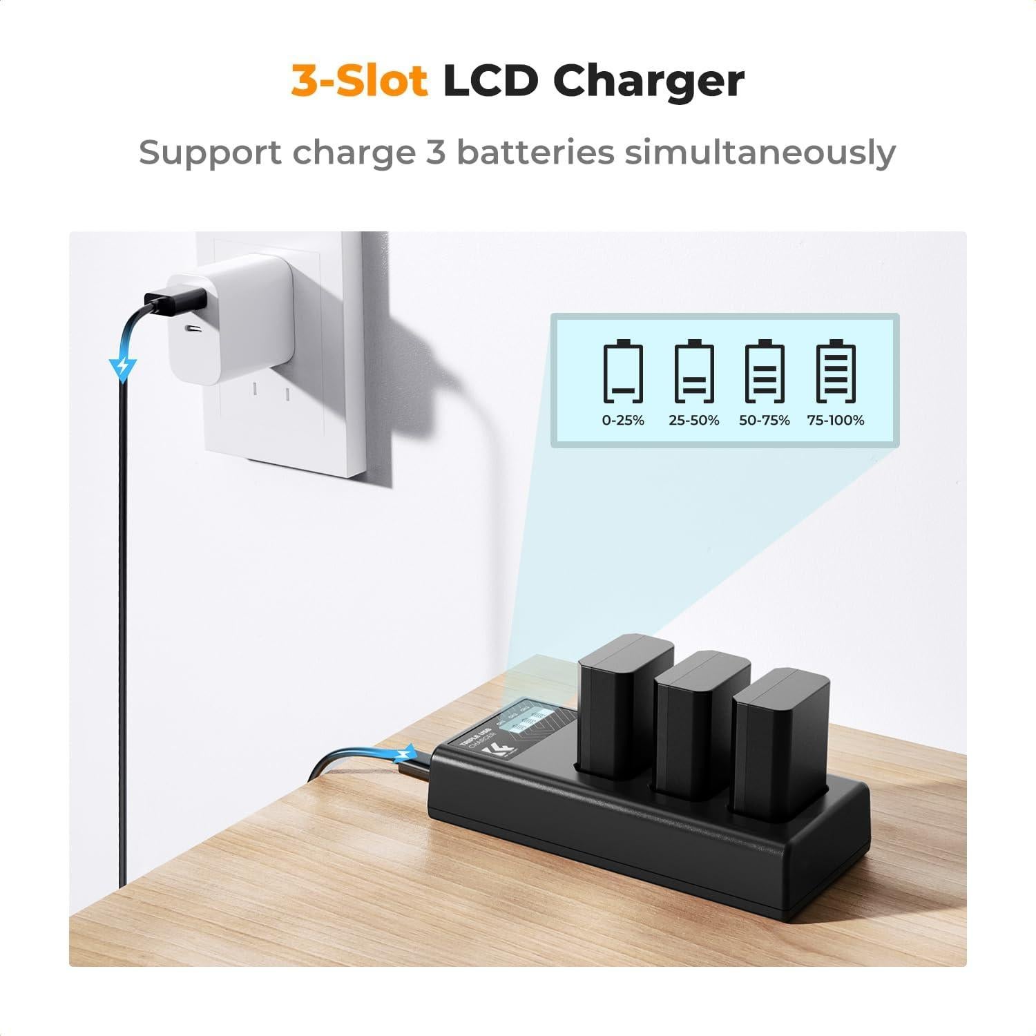 K&F Concept Set de 3 Baterías NP-FW50 y Cargador LCD para Sony