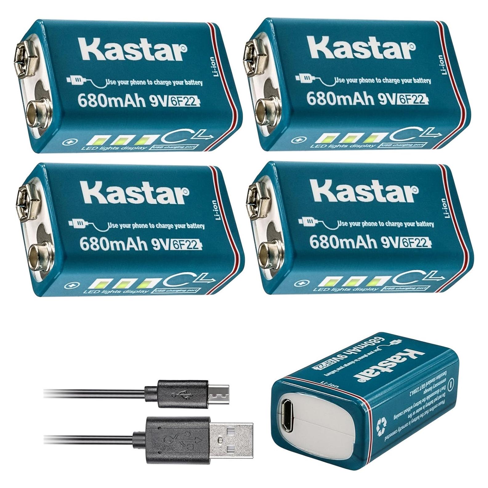 Baterías Recargables Kastar 9V LiPo 680mAh Micro USB - Paquete de 4
