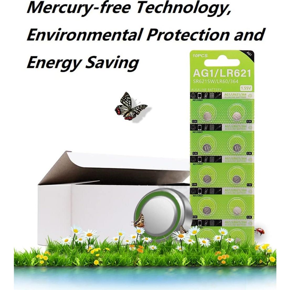 Baterías de botón Cotchear AG1 10pcs Alcalina 1.55V