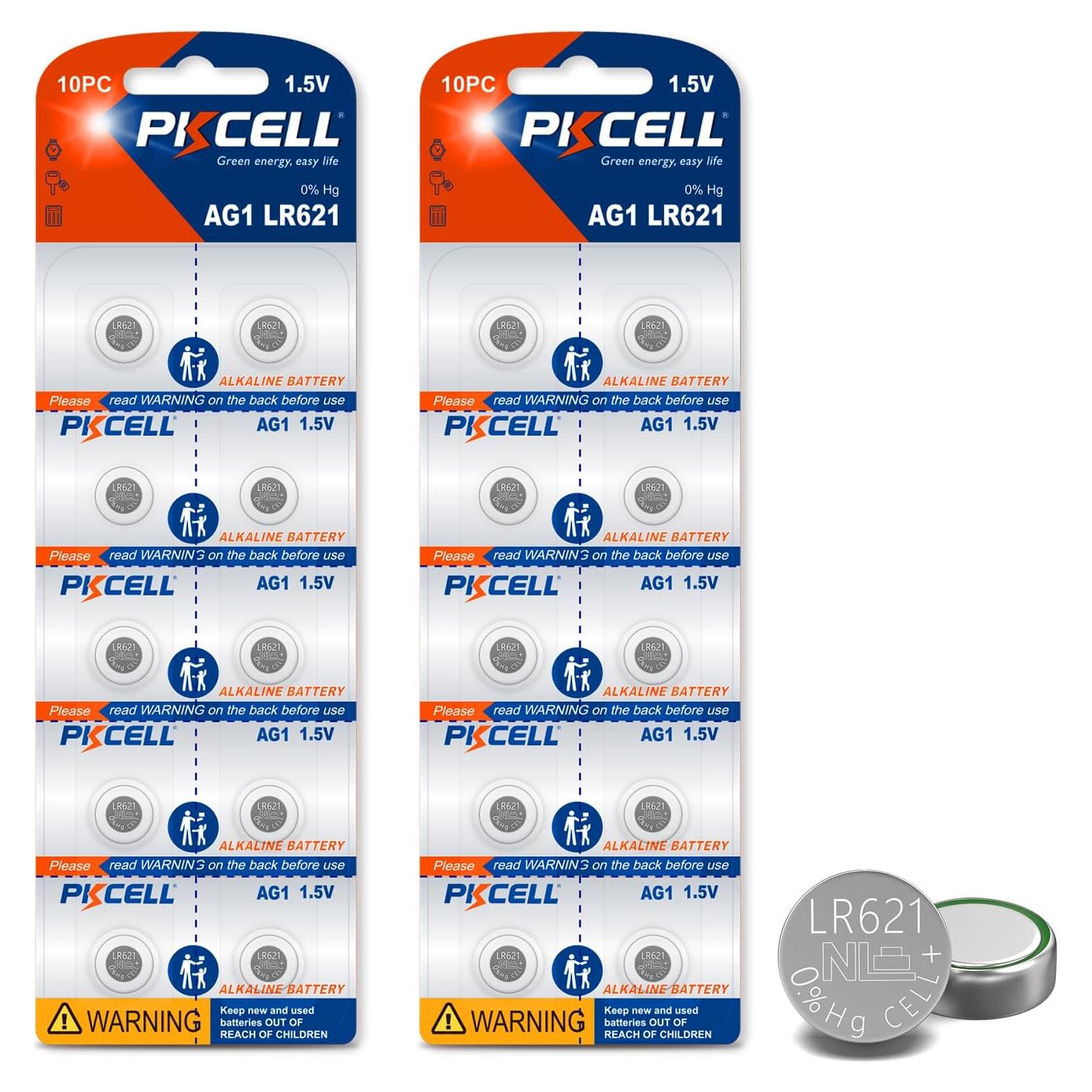 Paquete de 20 Baterías de Reloj PKCELL AG1 1.5V SR621SW