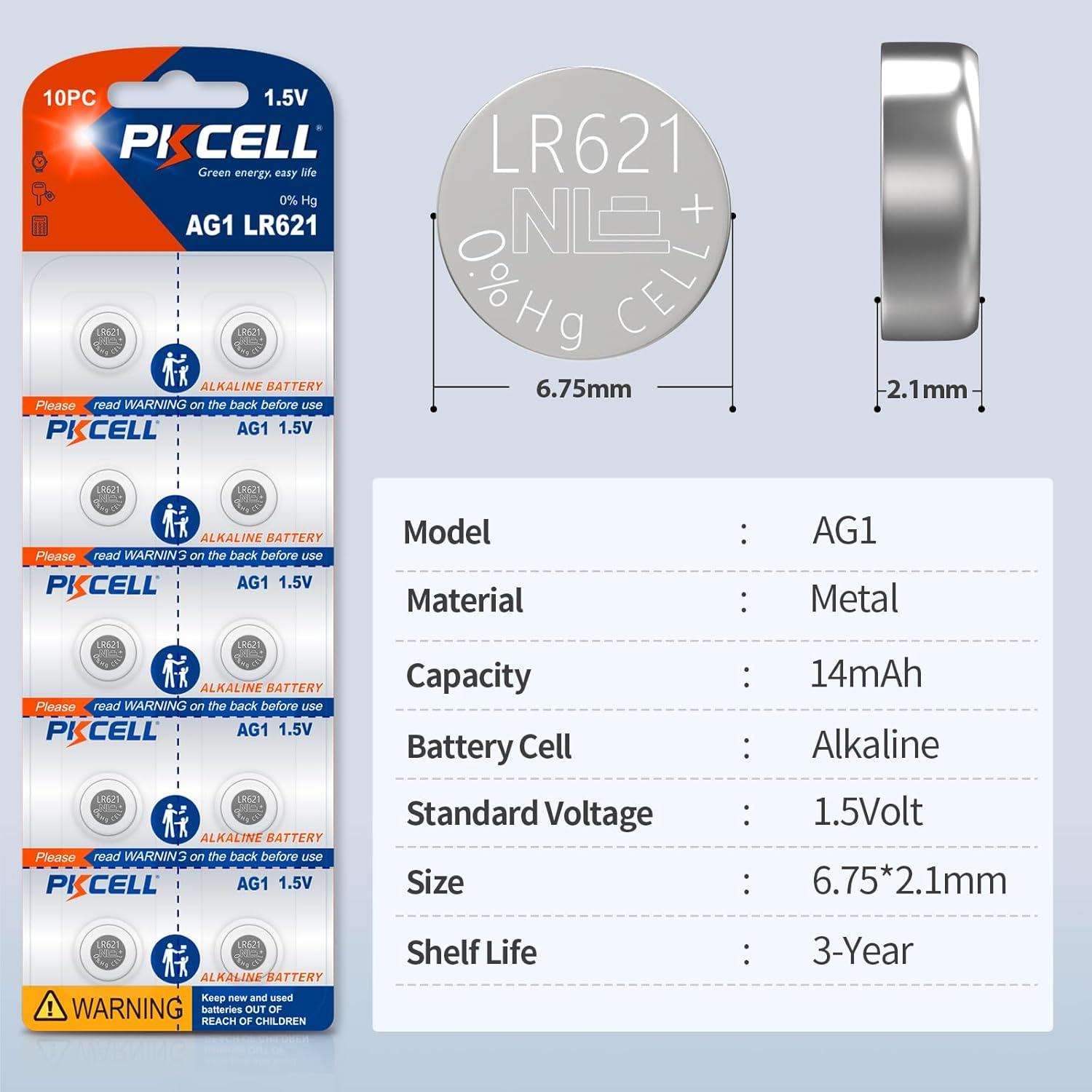 Paquete de 20 Baterías de Reloj PKCELL AG1 1.5V SR621SW