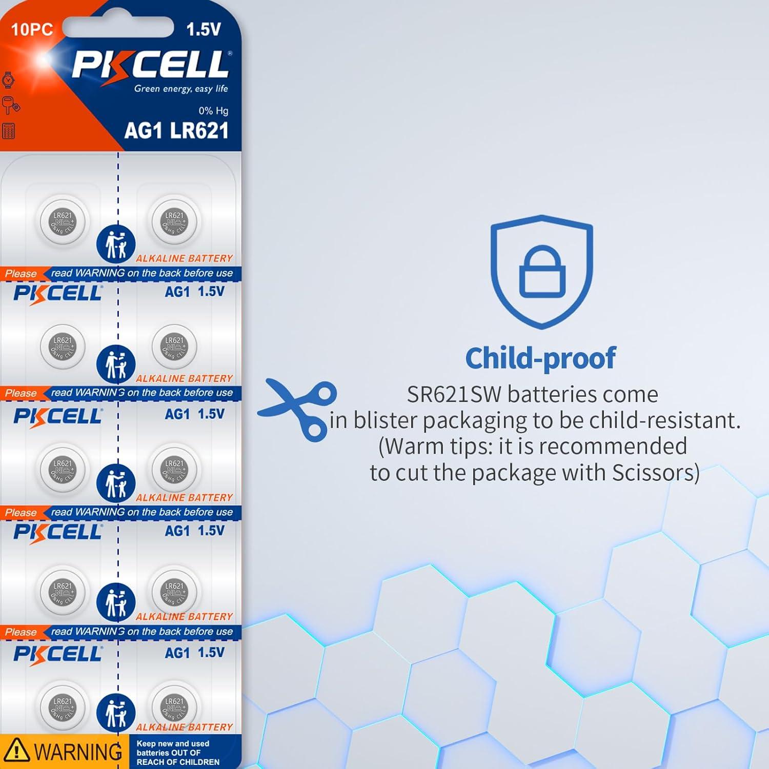 Paquete de 20 Baterías de Reloj PKCELL AG1 1.5V SR621SW