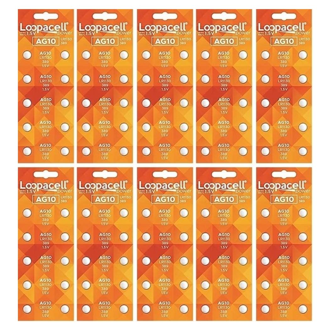 Baterías alcalinas Loopacell AG10 LR1130 SR1130SW 100 unidades