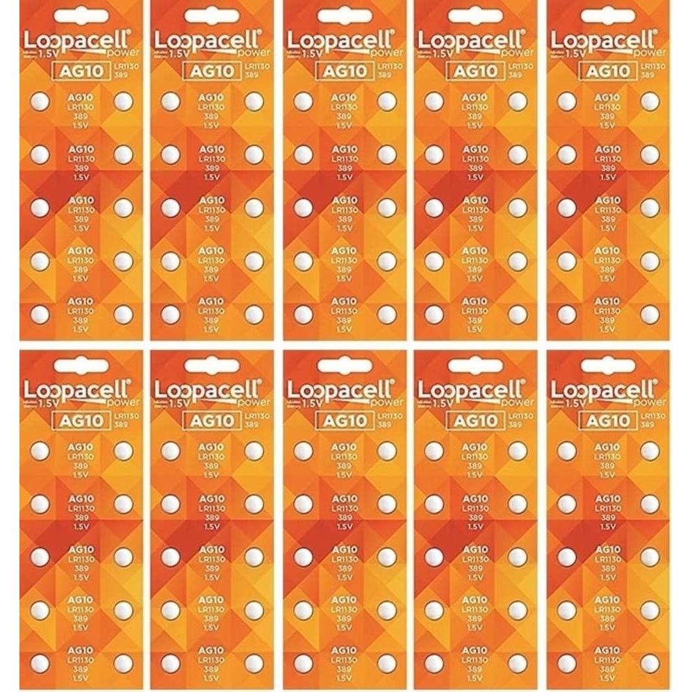 Baterías alcalinas Loopacell AG10 LR1130 SR1130SW 100 unidades