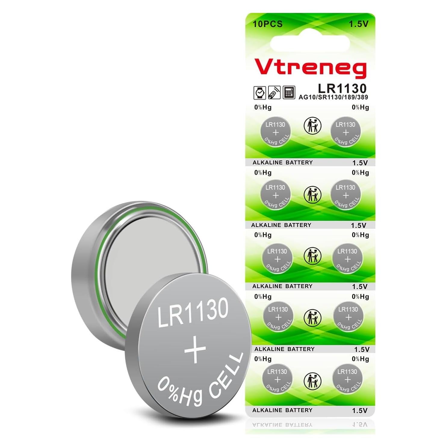 Paquete de 10 Baterías Alcalinas AG10 Vtreneg 1.5V para Dispositivos