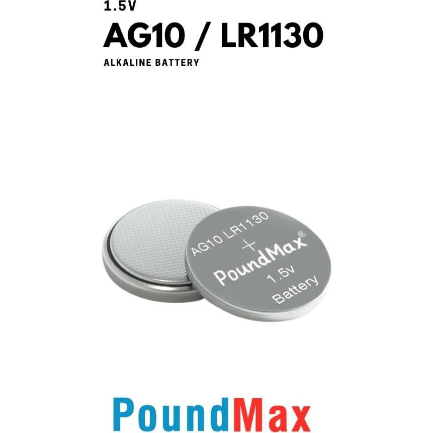 Pila de botón alcalina PoundMax AG10 LR1130 - 10 unidades