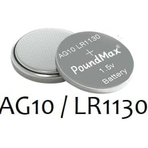 Pila de botón alcalina PoundMax AG10 LR1130 - 10 unidades
