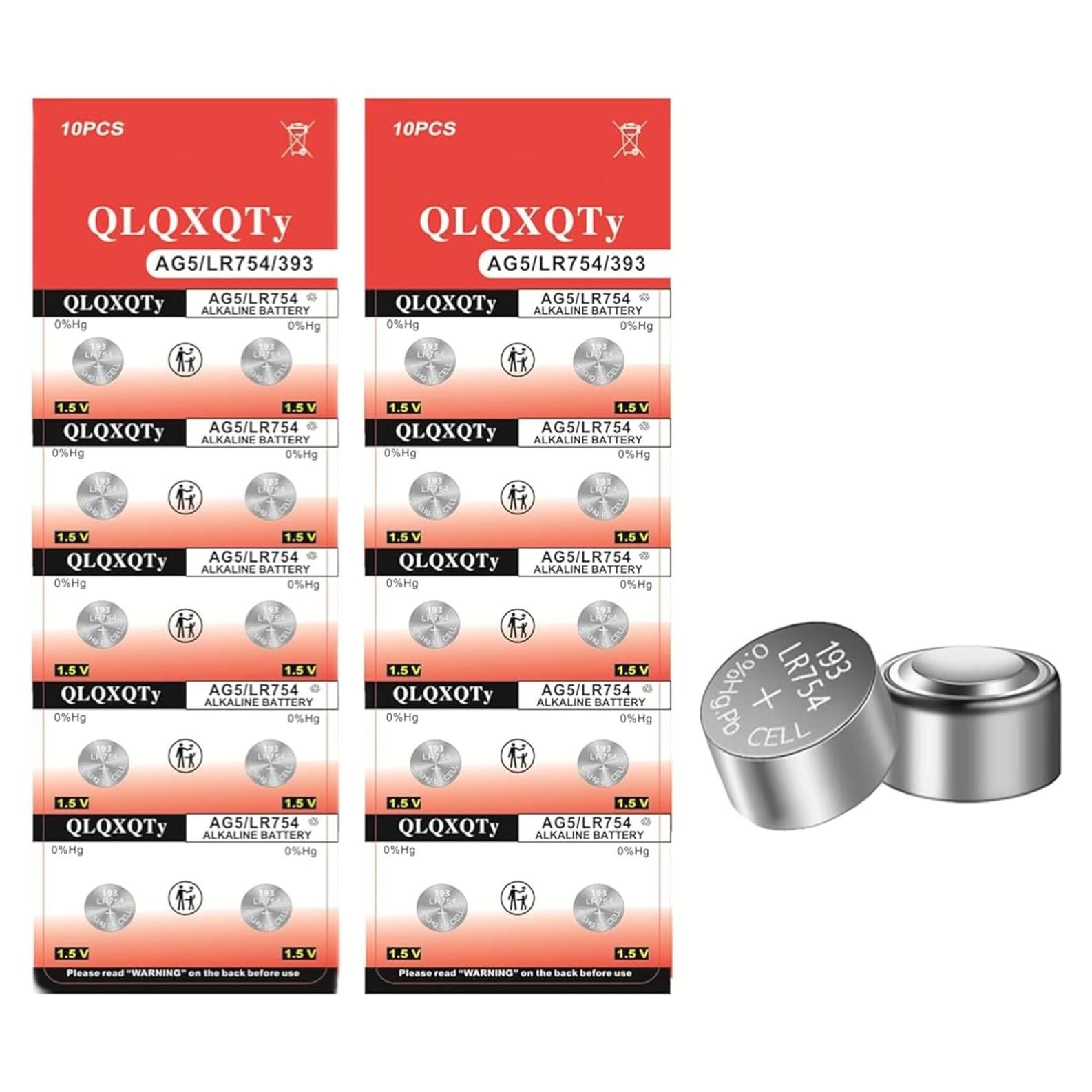 20 Baterías de Botón Alcalinas AG5 LR754 QLQXQTy