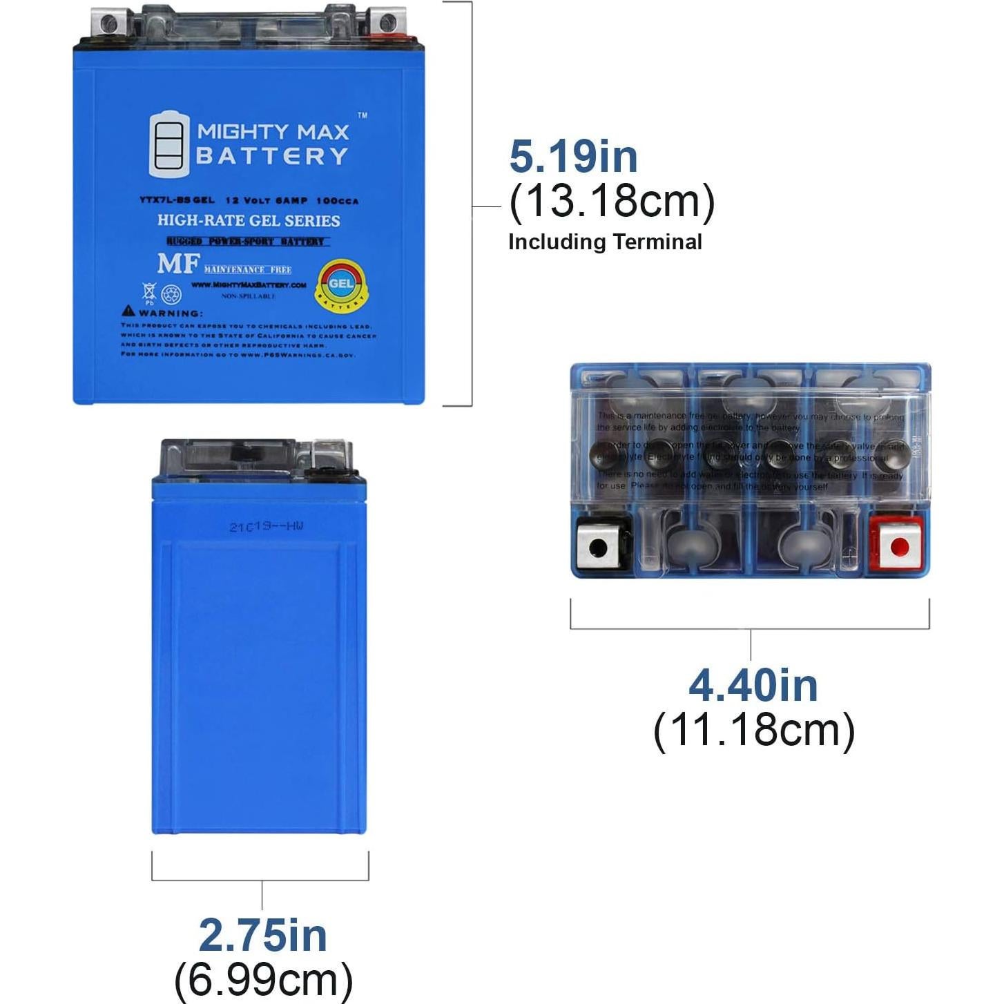 Batería GEL 12V 6AH Mighty Max YTX7L-BS Reemplazo