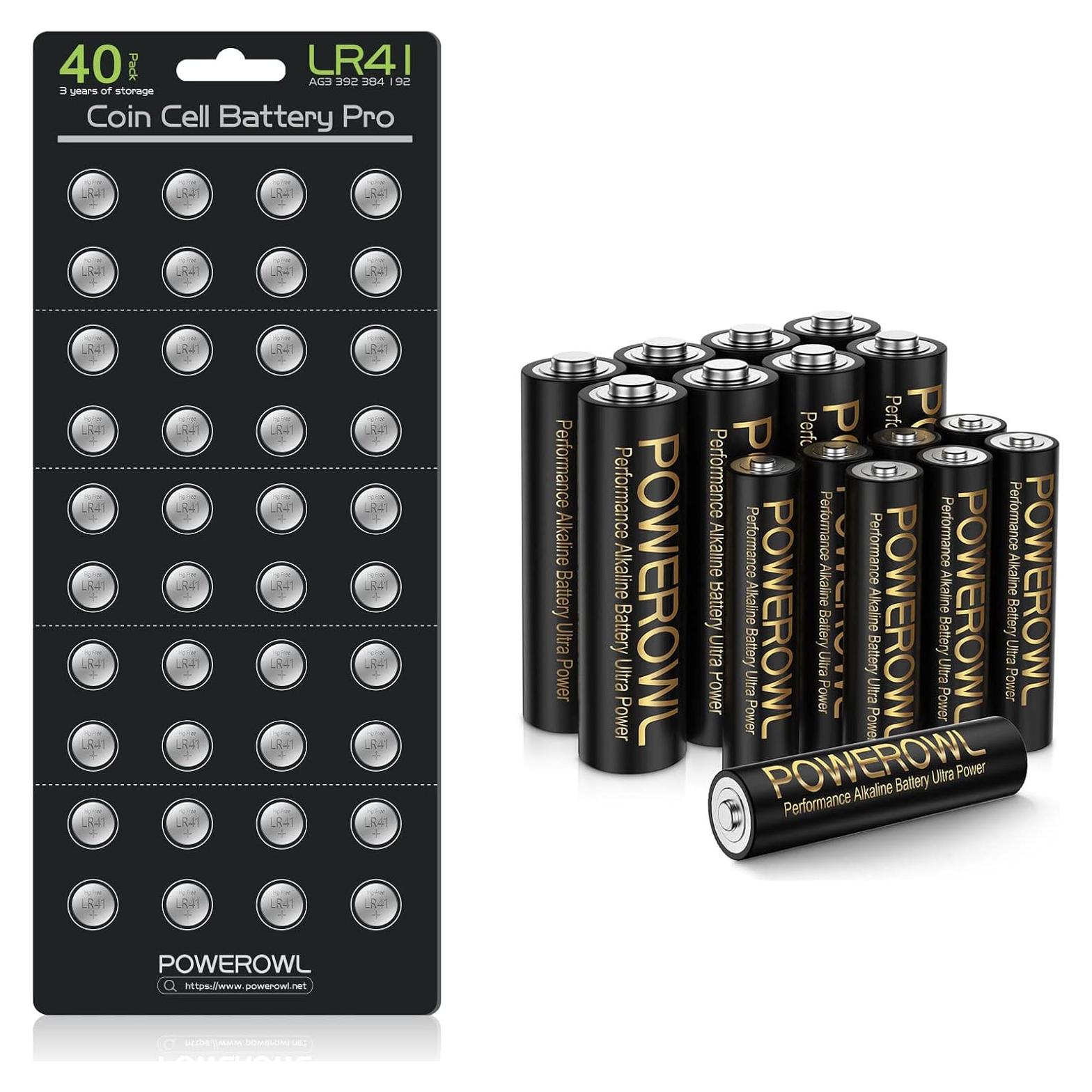 Baterías Alcalinas AA AAA y Lr41 POWEROWL 40 PCS