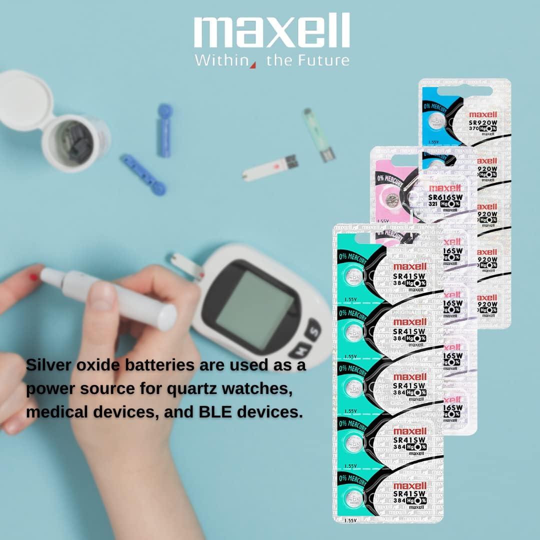 Baterías de botón Maxell SR41SW 384 - Paquete de 5 Unidades