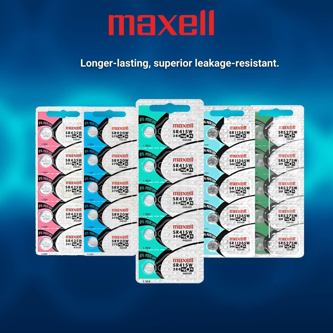 Baterías de botón Maxell SR41SW 384 - Paquete de 5 Unidades
