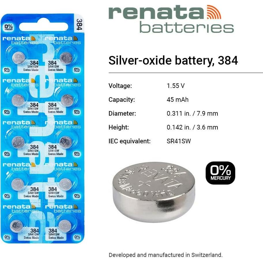 Baterías de Óxido de Plata Renata 384 SR41SW - 1.55V (2 Unidades)