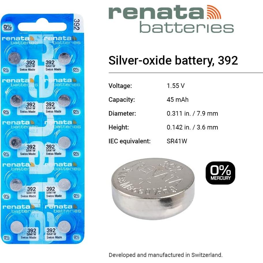 Baterías de Reloj Renata 392 SR41W - 1.55V Óxido de Plata (2 Unidades)