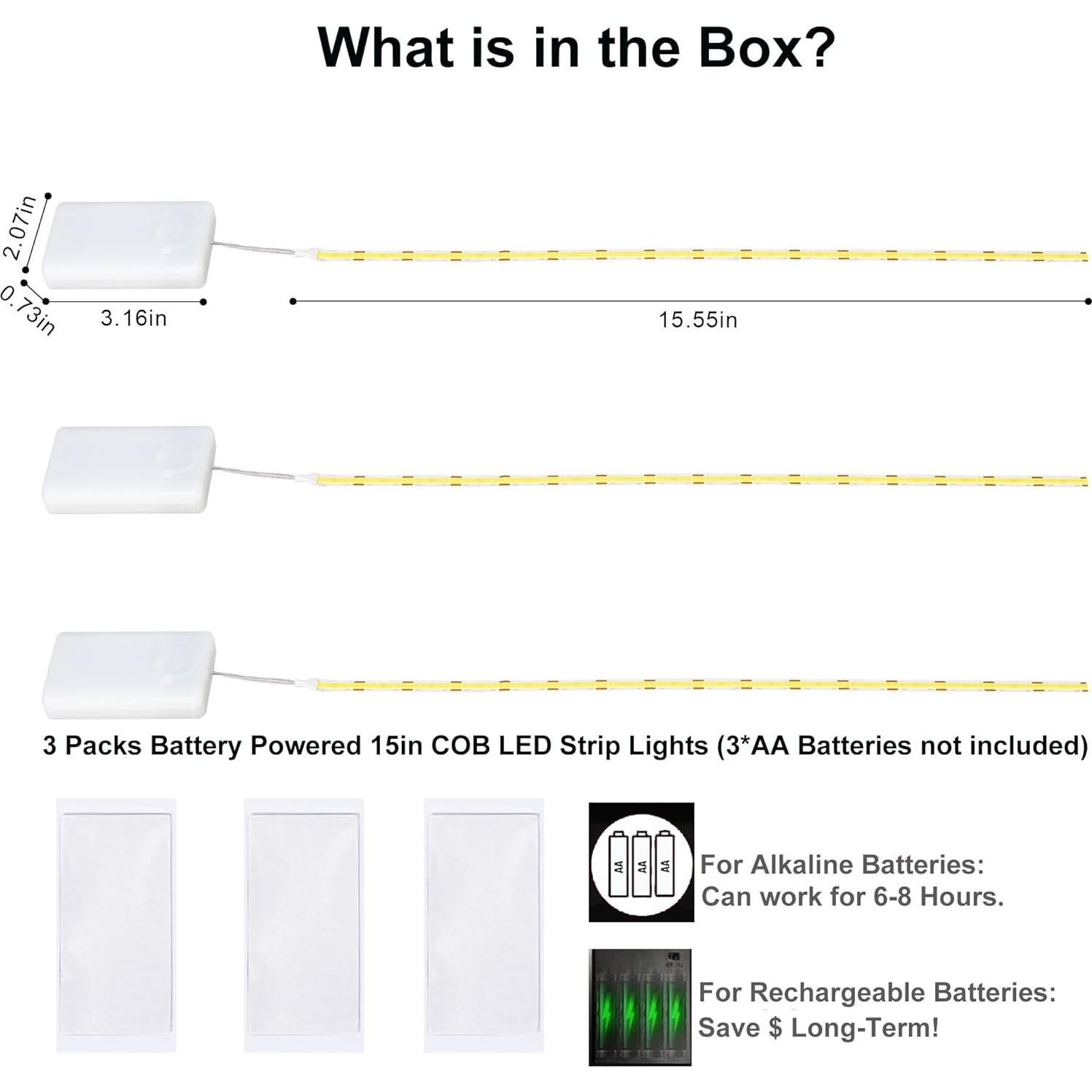 Paquete de 3 luces LED COB Martronic 38 cm luz cálida 3000K
