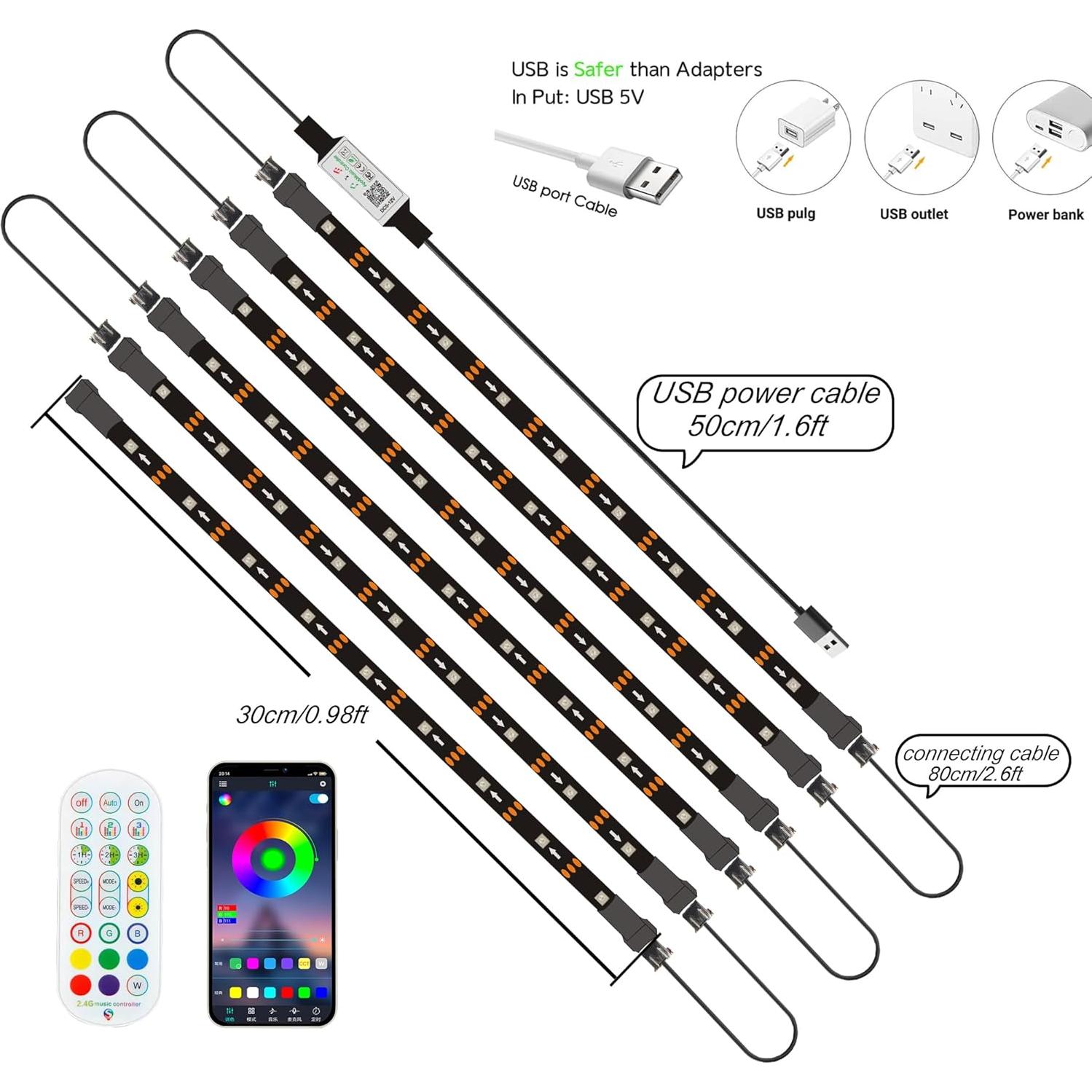 Tira de luces LED RGB WUYXPG 6 piezas 72 pulgadas regulable