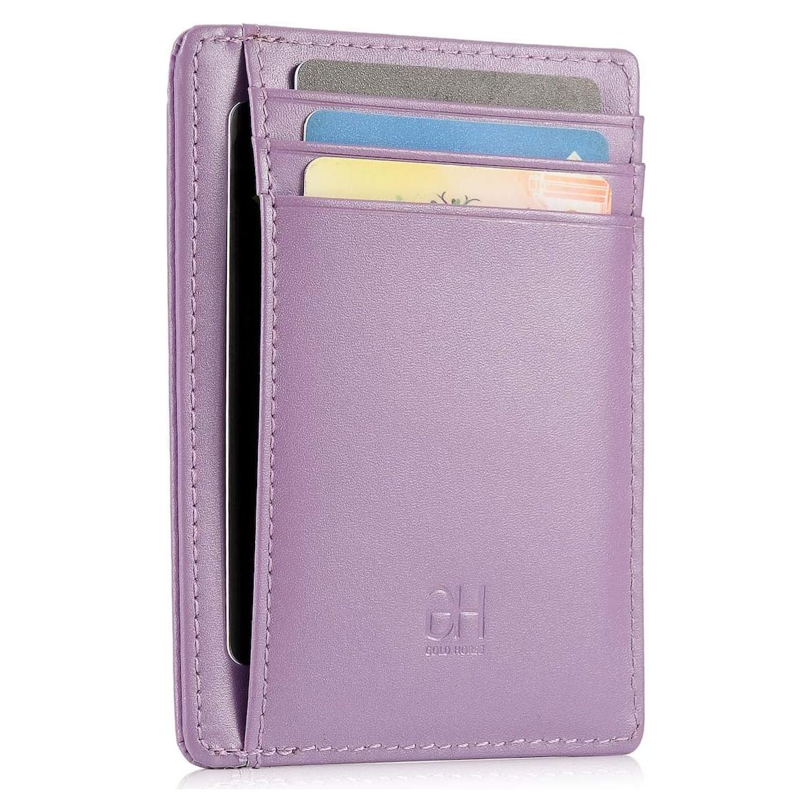 Tarjetero delgado RFID de cuero minimalista para mujeres