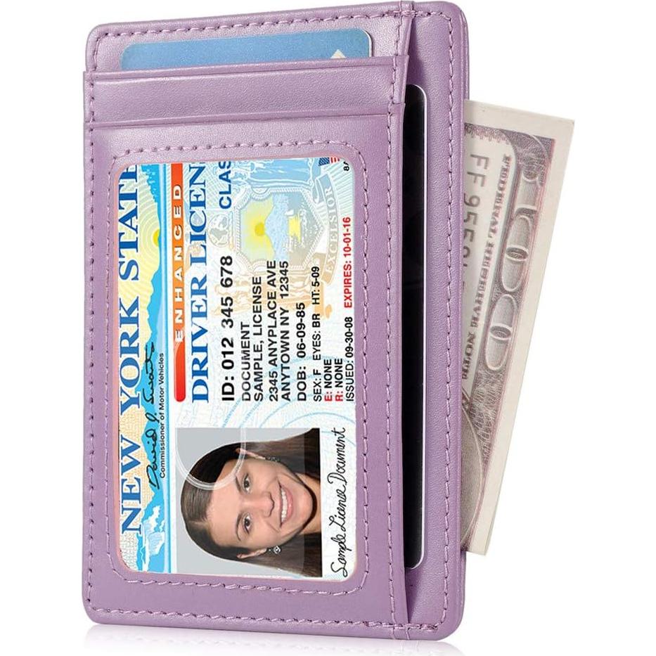 Tarjetero delgado RFID de cuero minimalista para mujeres