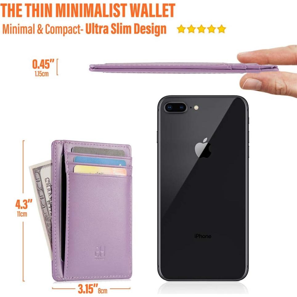 Tarjetero delgado RFID de cuero minimalista para mujeres