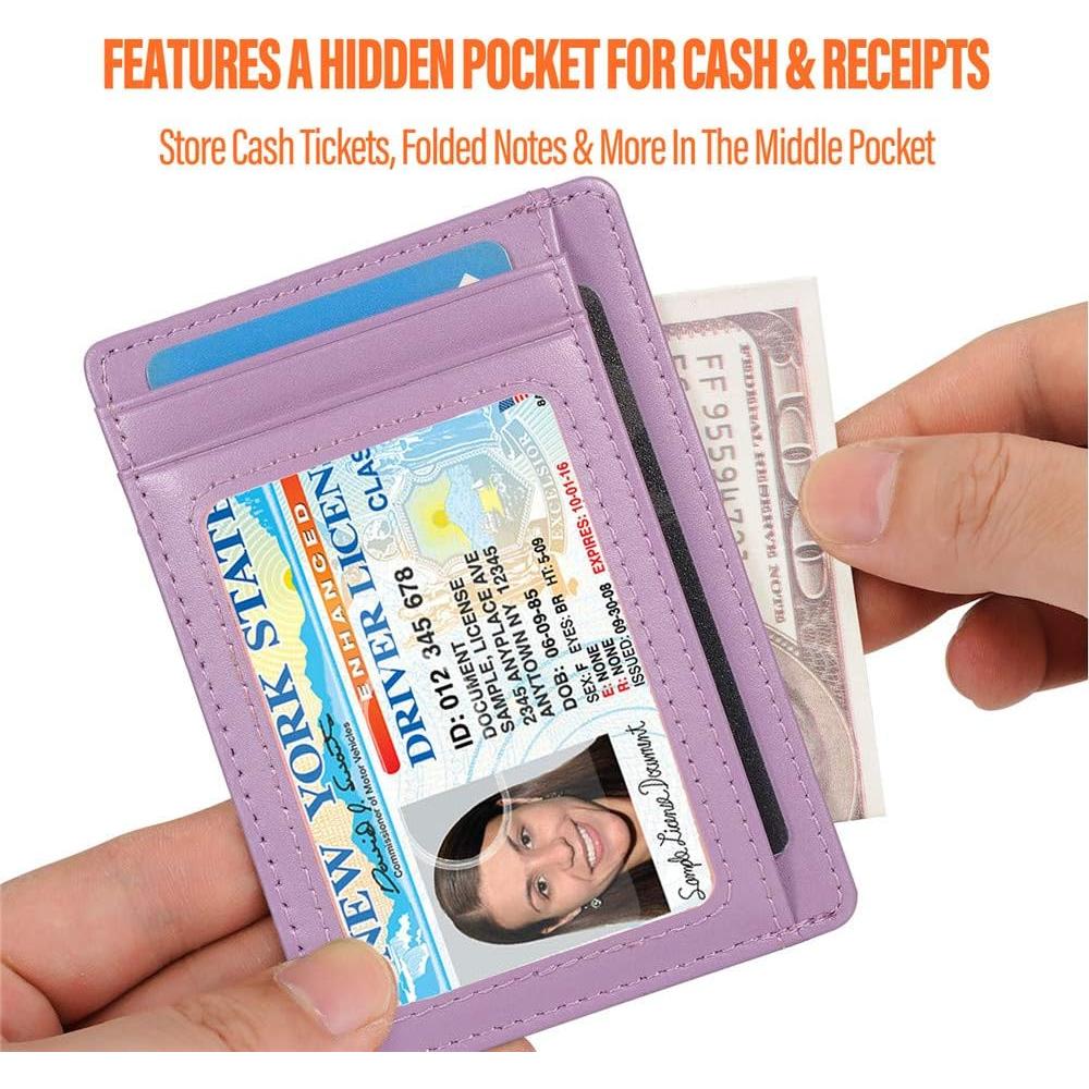 Tarjetero delgado RFID de cuero minimalista para mujeres