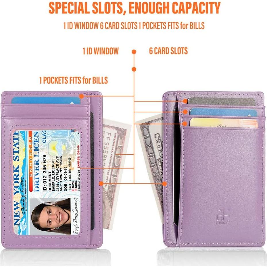 Tarjetero delgado RFID de cuero minimalista para mujeres