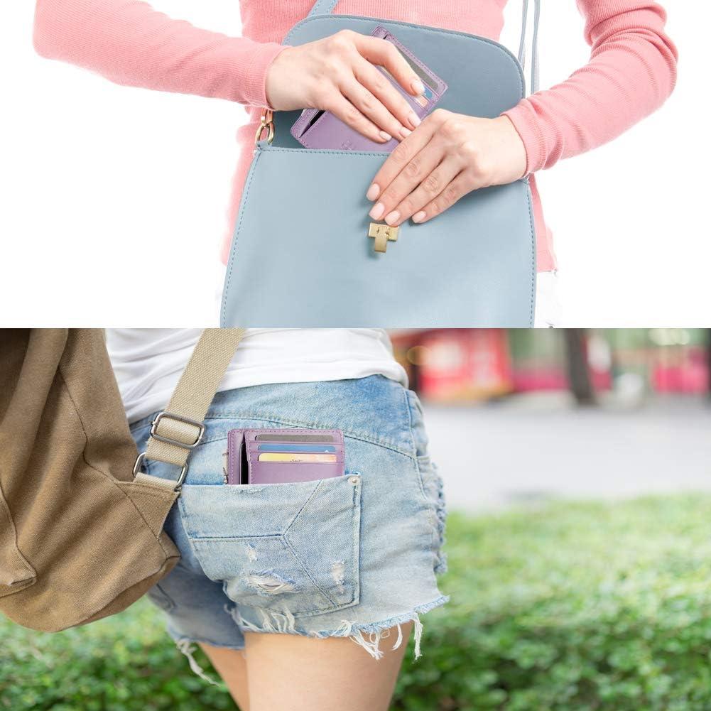 Tarjetero delgado RFID de cuero minimalista para mujeres