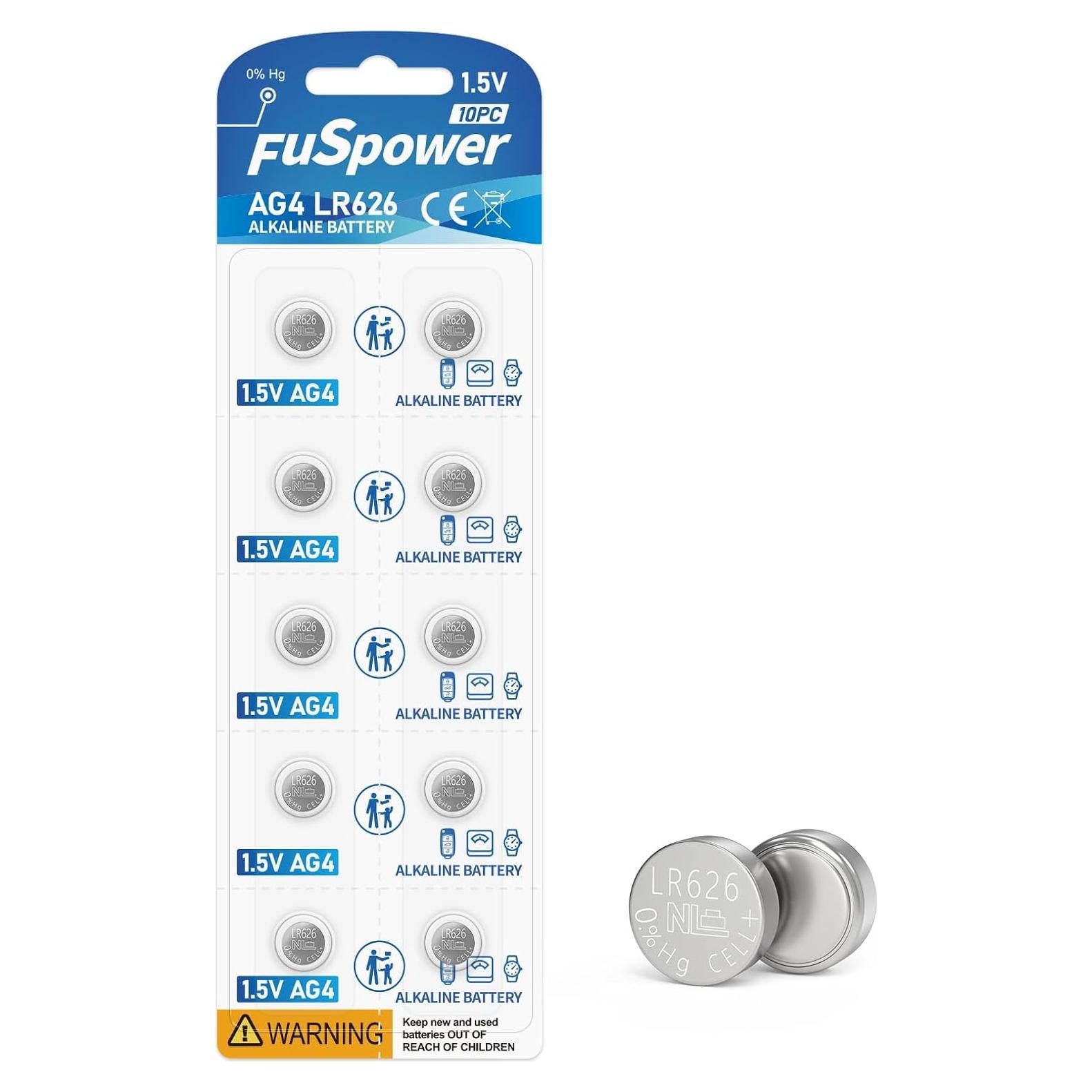 Baterías de Reloj AG4 Fuspower 1.5V Paquete de 10 Unidades