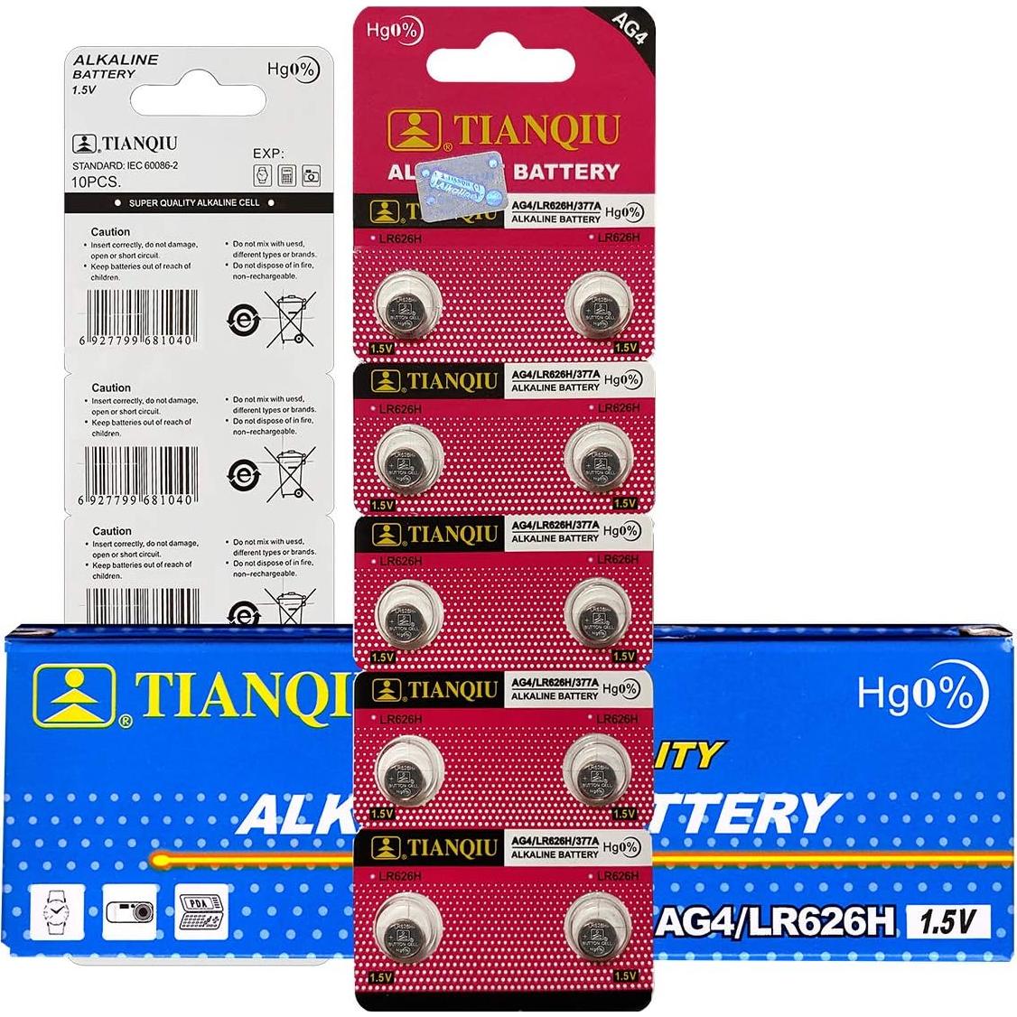 Baterías Alcalinas de Botón TIANQIU AG4 LR626 10 Piezas