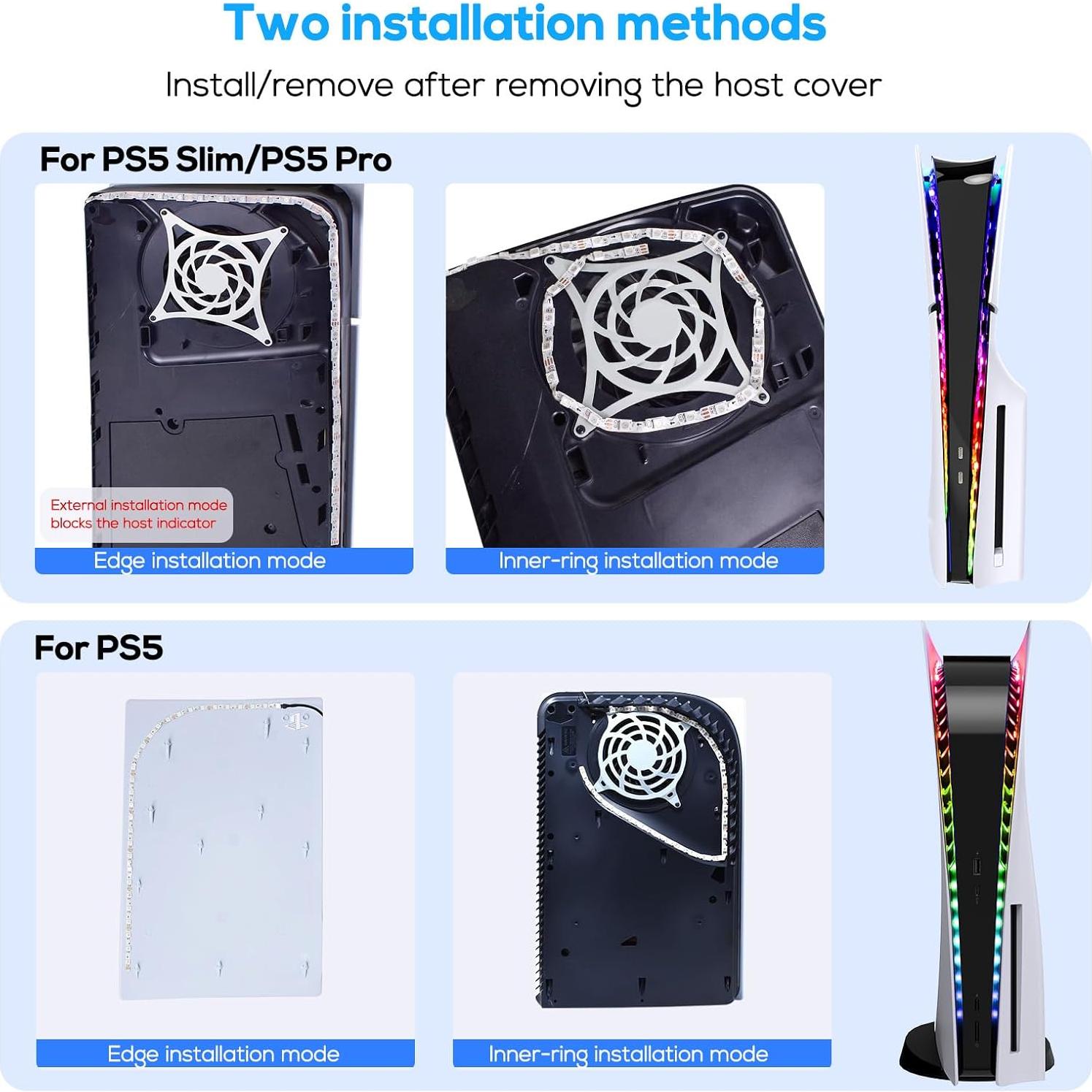 Tira de Luz LED RGB YUANHOT para PS5 Pro/Slim - 7 Colores