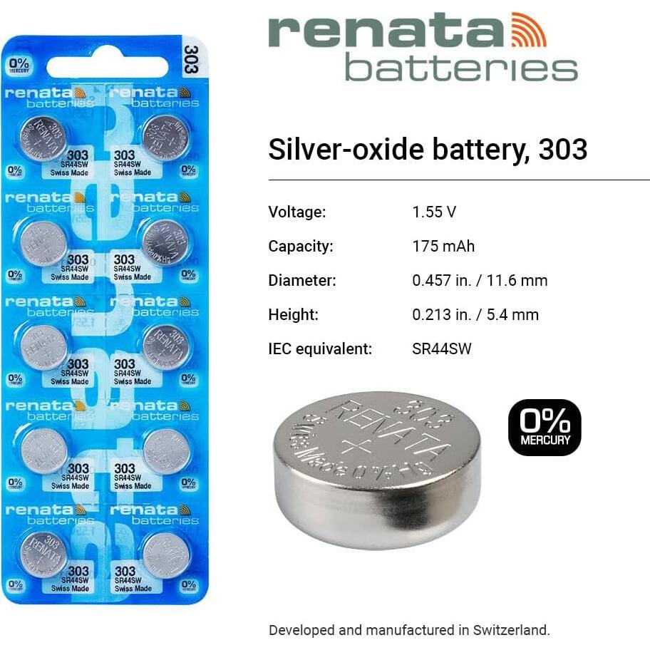 Baterías de Óxido de Plata Renata 303 SR44SW - 1.55V (2 Unidades)
