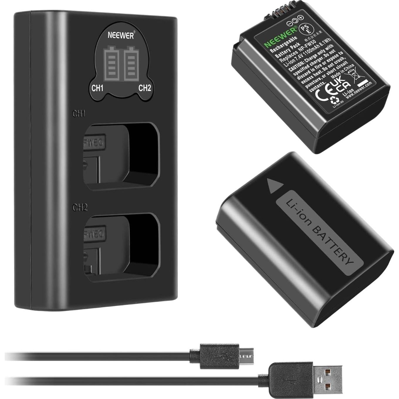 Cargador Doble NEEWER NP-FW50 + 2 Baterías 1100mAh para Sony