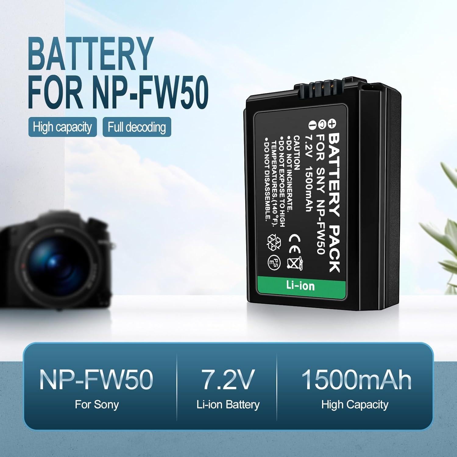 Baterías Recargables NP-FW50 7.2V 1500mAh 2 Piezas Sony