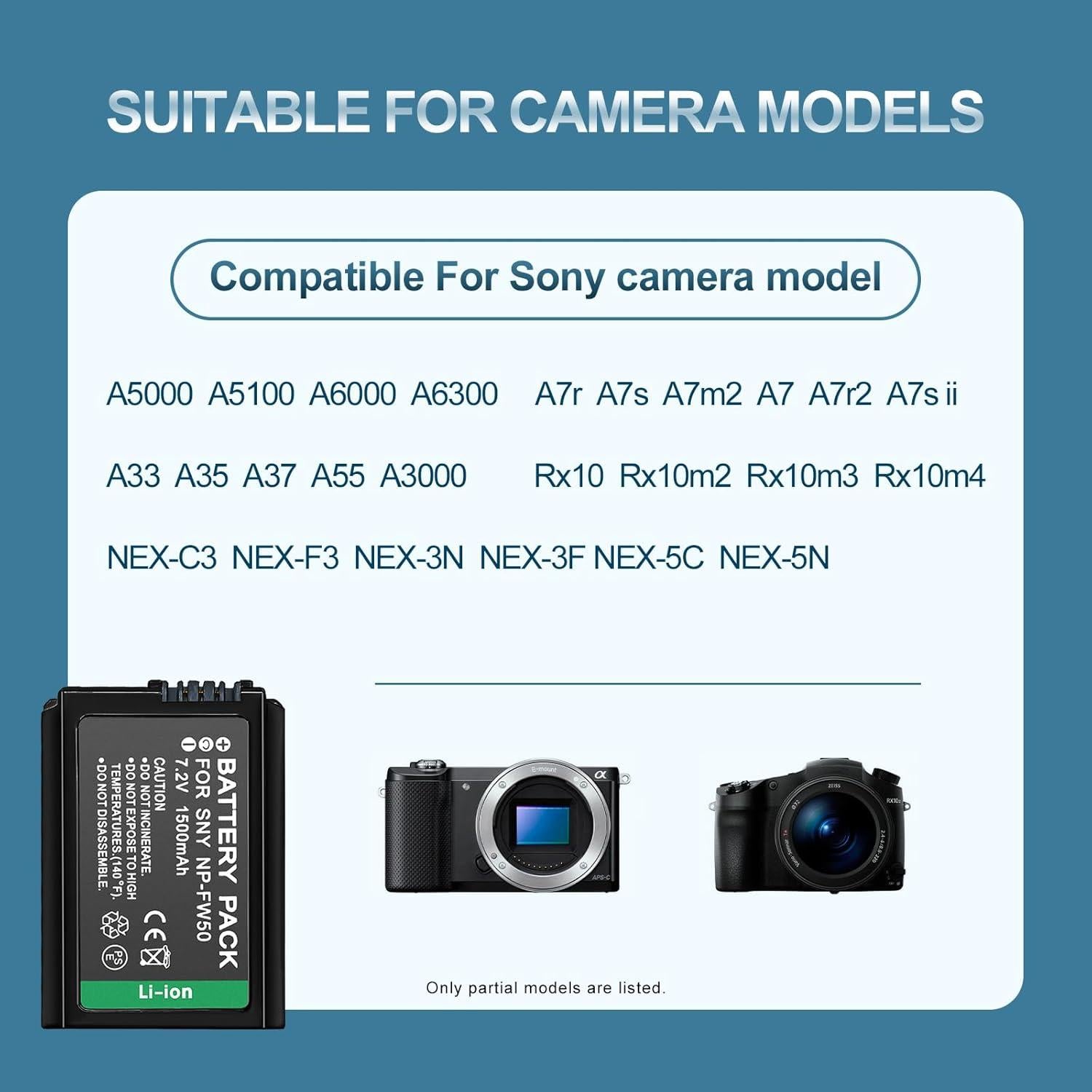 Baterías Recargables NP-FW50 7.2V 1500mAh 2 Piezas Sony