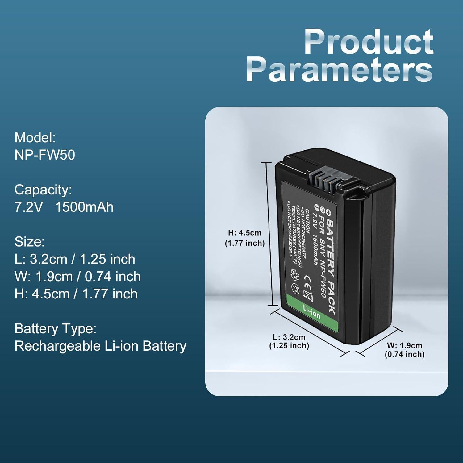 Baterías Recargables NP-FW50 7.2V 1500mAh 2 Piezas Sony